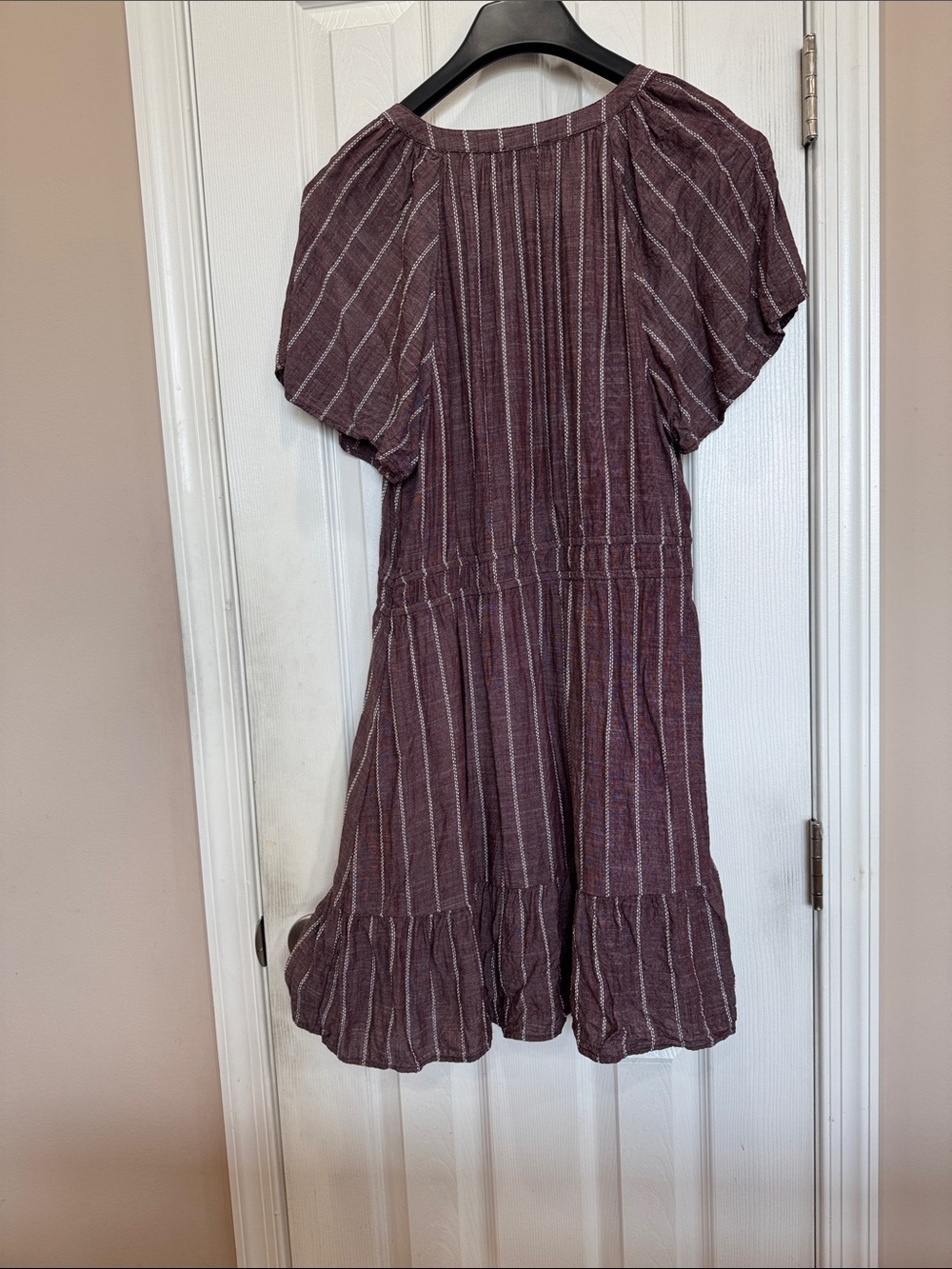 LOFT Plum-Striped Short Sleeve Mini Dress - Picture 3 of 4